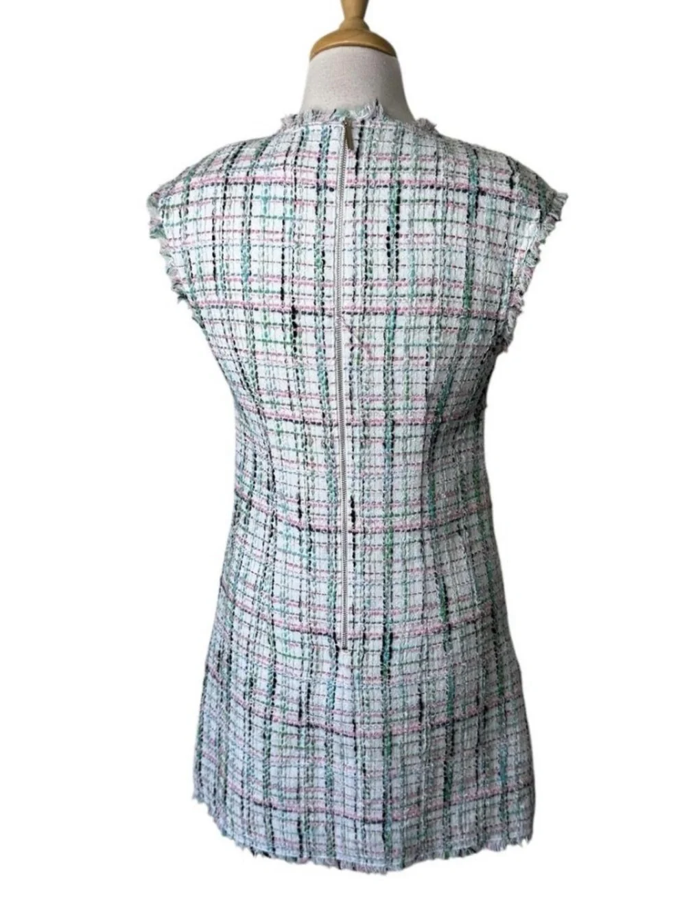 Kate Spade mainline lined pastel tweed shift dress raw hem fringe trim dress NWT